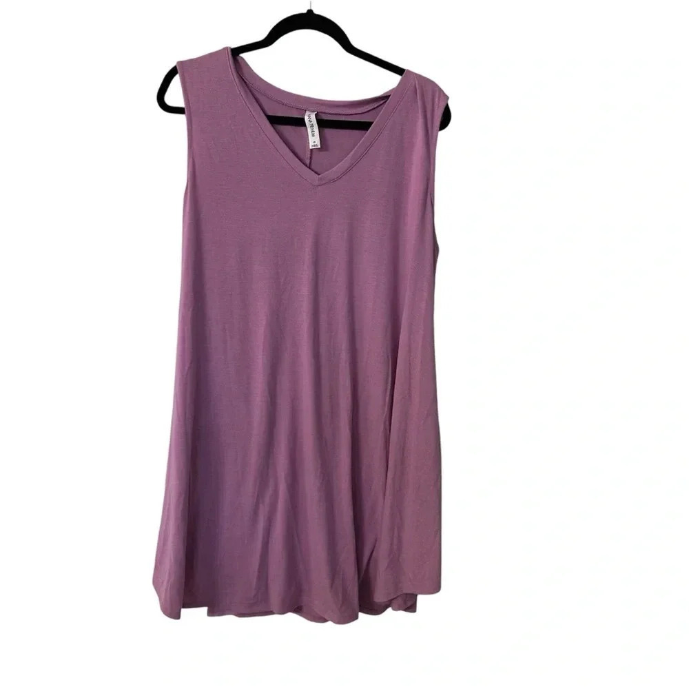 Zenana Premium Women’s Sleeveless V-Neck Purple Casual Dress w Pockets Sz 1X GUC